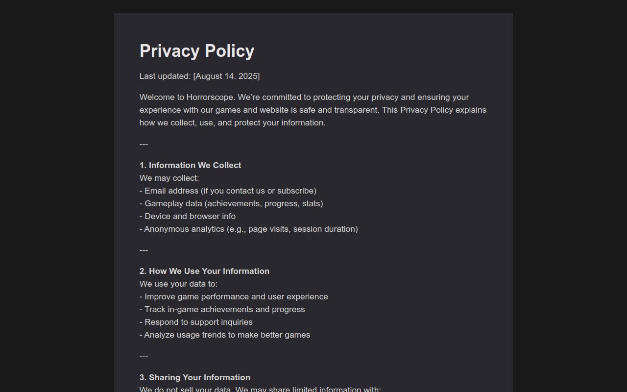 Privacy Policy Website Example Horror Privacy Policy